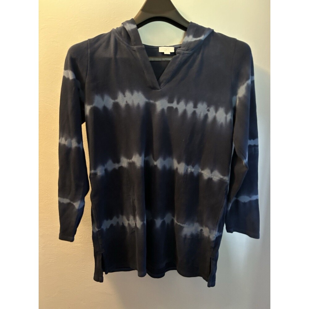J Jill Fit Tie Dye Hoodie Pullover Shirt Women Size Large Top Pockets Blue